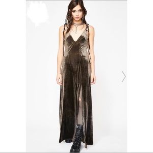 Dolls Kill olive velvet maxi dress